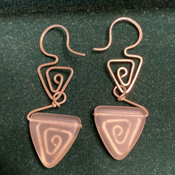 Sea Glass Silver Wire Wrapped Drop Earrings - Picture 7 of 10